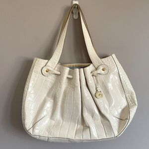 Brahmin White Elizabeth Grotto Croc Leather Handbag - Large